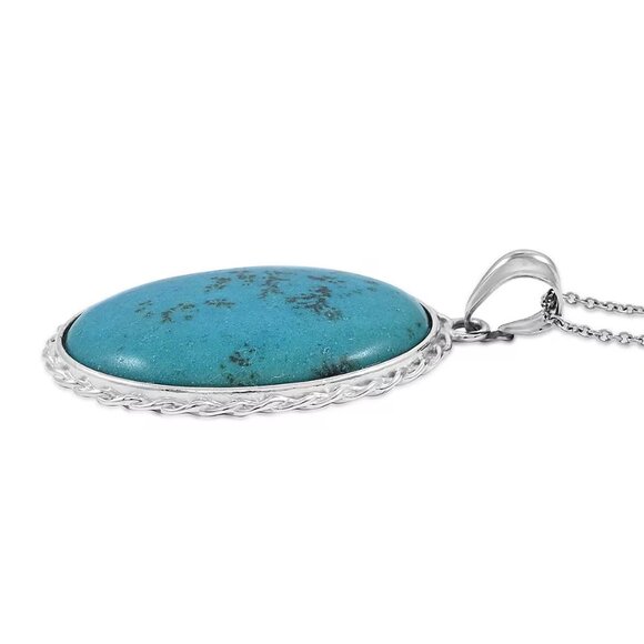 NEW Oval African Turquoise Jasper Gemstone Pendant in Silvertone - Picture 3 of 4